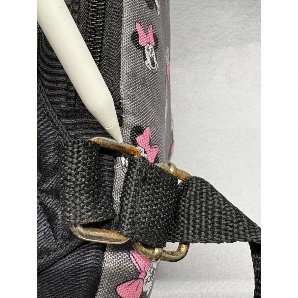 Disney Minnie Mouse Diaper Bag Backpack Gray Pink Bow Insulated Pocket Padded